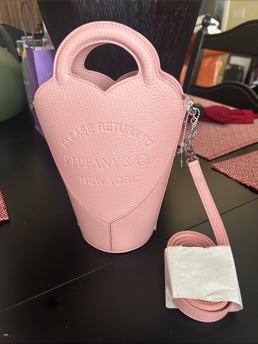 NWT Tiffany & Co. Pink Pebbled Leather Heart-Top Mini Crossbody